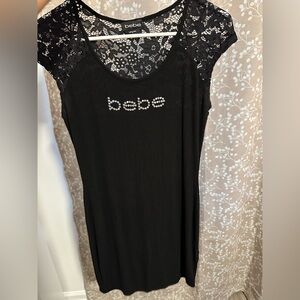 bebe Black Lace Sleeve Mini Dress